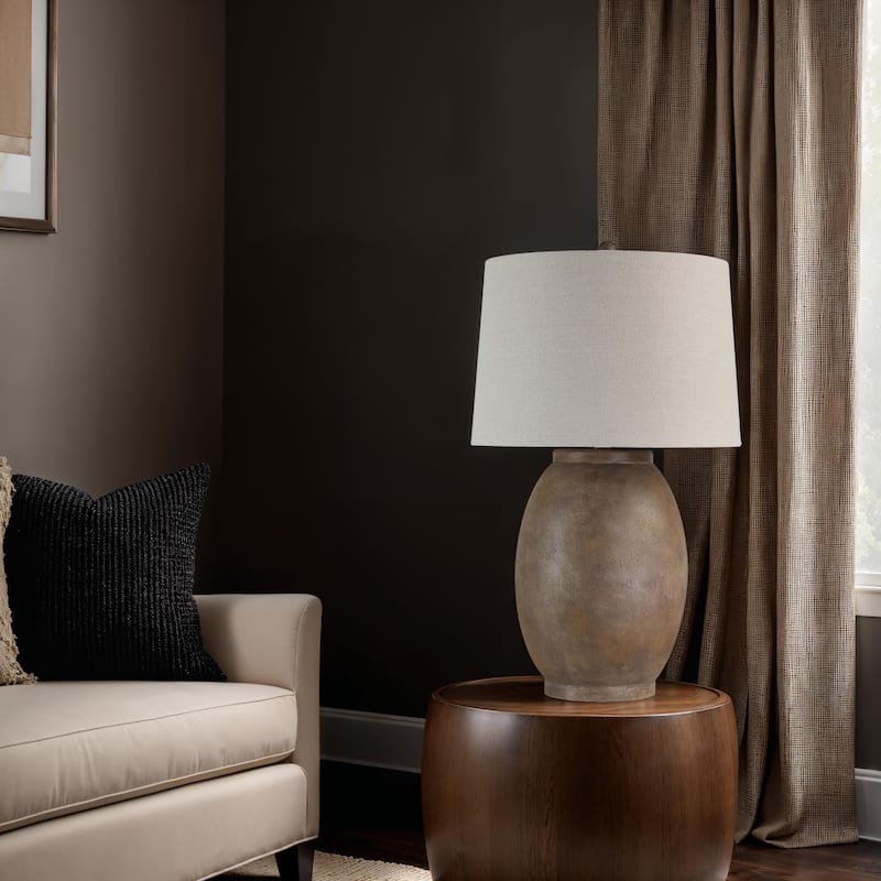 Wood Finish Vase Shaped Table Lamp with Tapered Shade - 31" - Brown