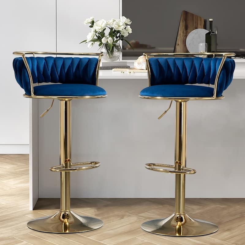 Modern Velvet Adjustable Swivel Bar Stools Set of 2