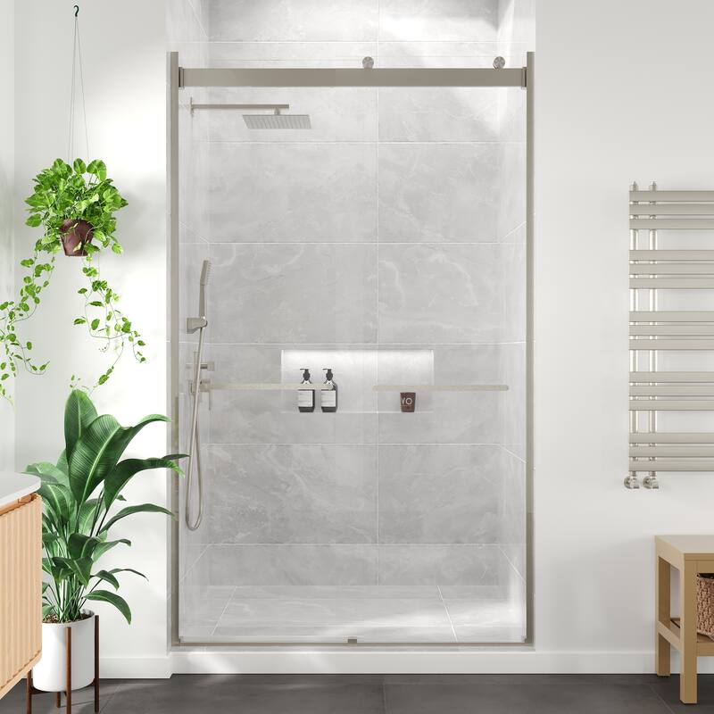 Eviva Orbit Sliding Frameless Shower Door with Tempered Glass - 48"W x 78"H - Brushed Nickel