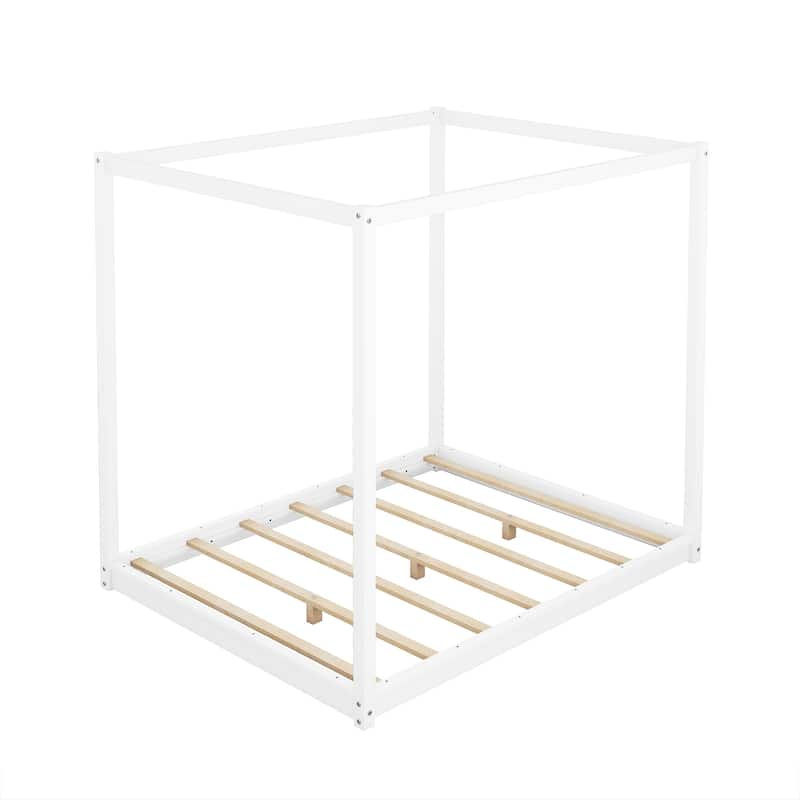 Wooden Canopy Platform Bed with Support Legs