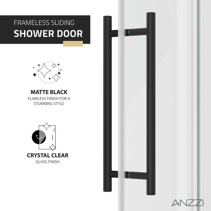 ANZZI Series 56 to 60 in. x 76 in. Frameless Shower Door with Sliding with Tsunami Guard Tempered Clear Glass