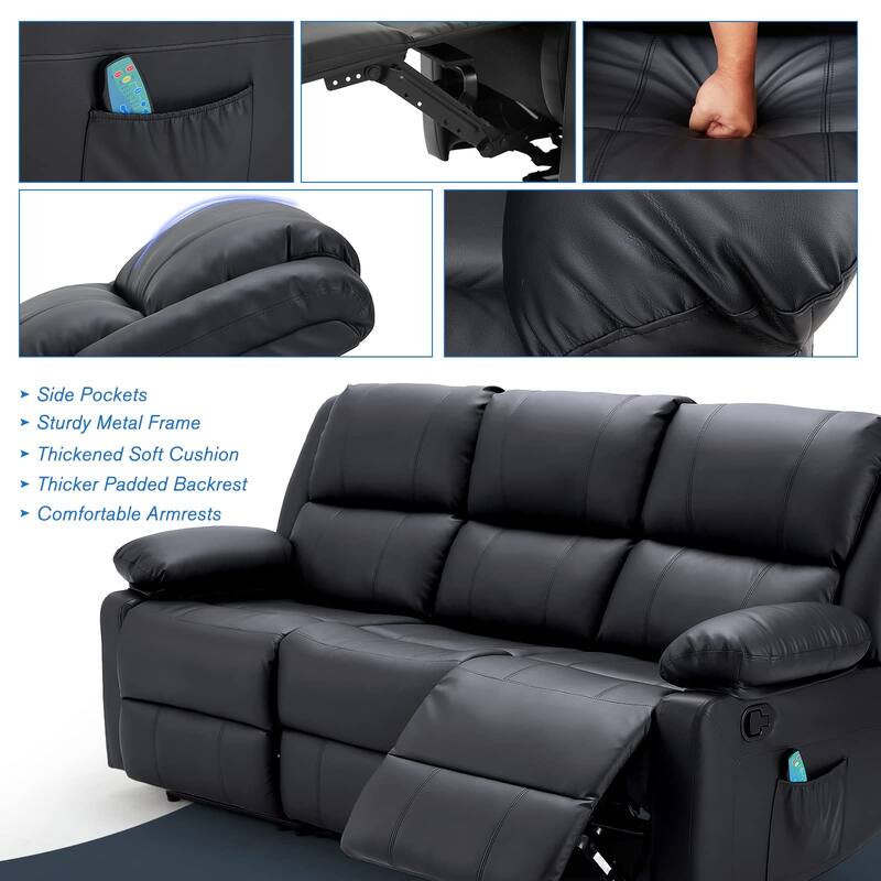 AECOJOY 3-Seater Reclining Sofa with Heat and Massage Function