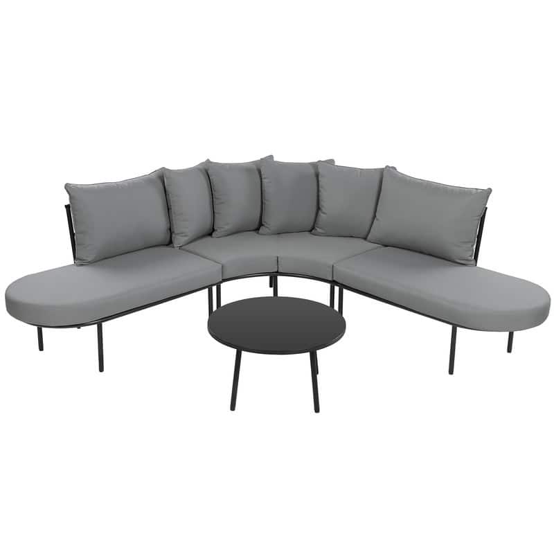 Half-Moon Outdoor Sofa Set With Coffee Table‌ - Grey