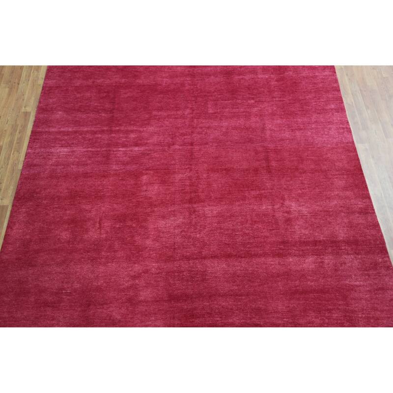 Hand Knotted Oriental 100% Wool Carpet Modern Solid Pink Gabbeh Area Rug - 12' 2'' X 9' 2''