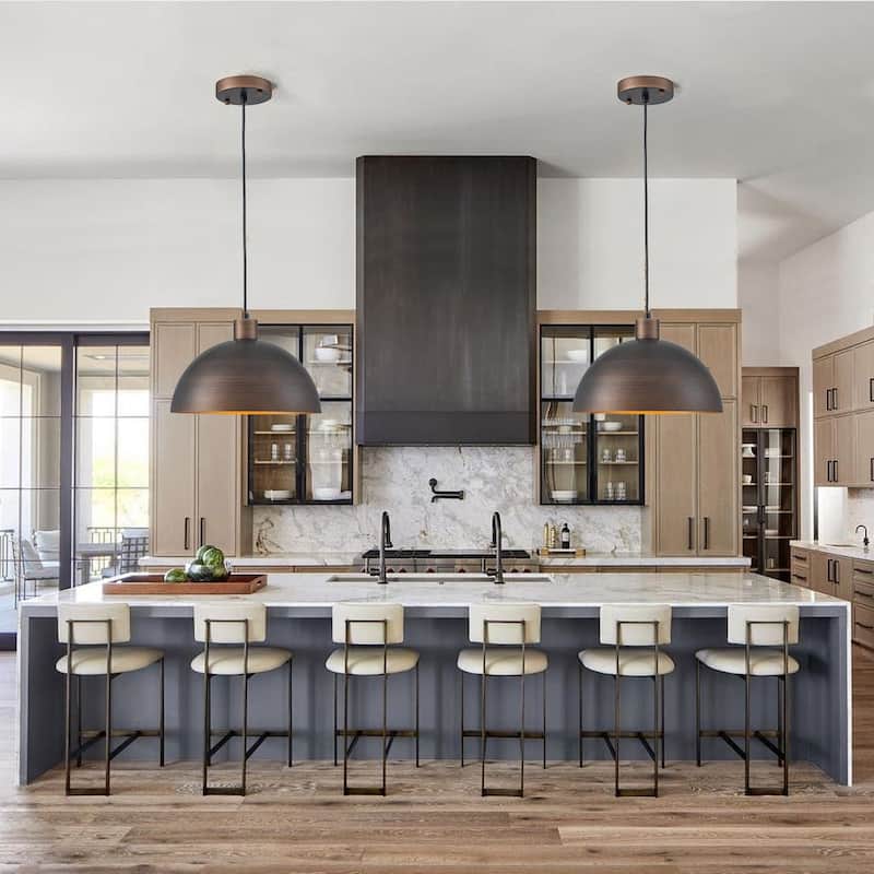 Hand-Crafted Antique Bronze Metal Dome Kitchen Pendant Light - 11.8 Inches