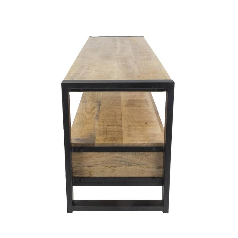 60" Solid Mango Wood Industrial TV Stand with Storage Drawers