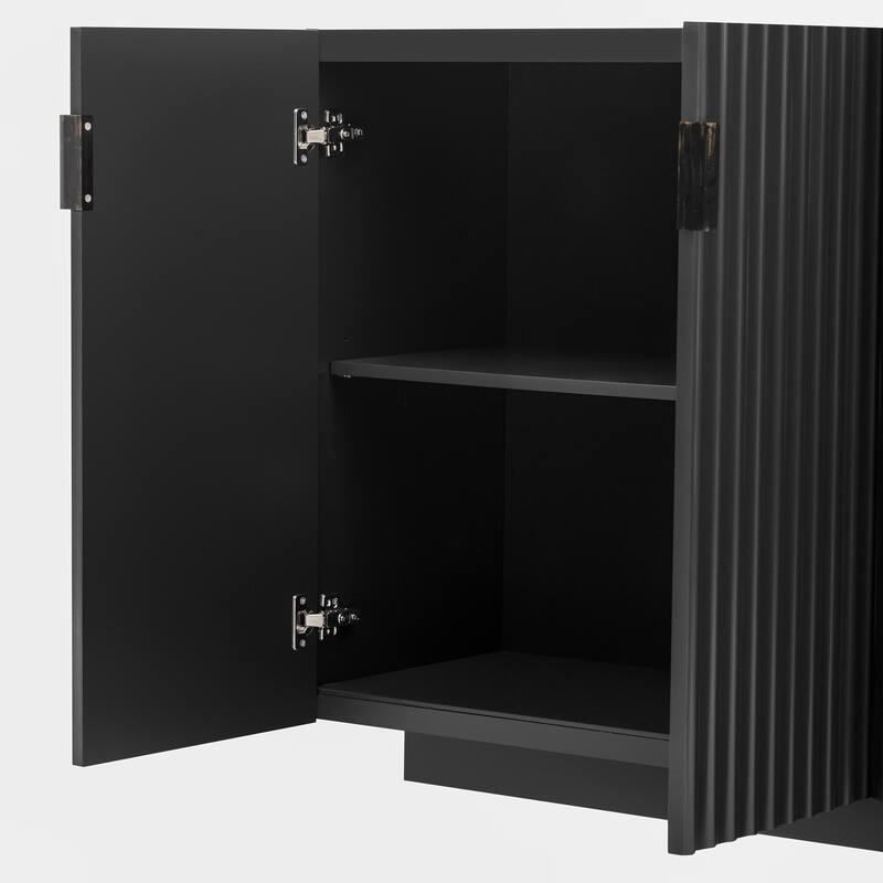 Buffet Cabinet with 4 Fluted Doors, Sideboard Cabinet with Storage, Wooden Storage Cabinet with Adjustable Shelves