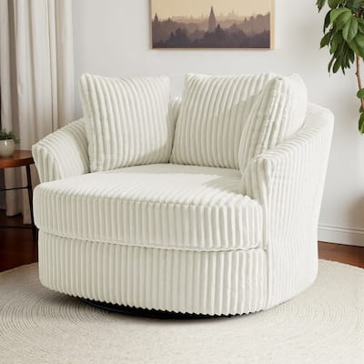 Oversized 43" W Plush Corduroy Recessed Arm Swivel Barrel Chair