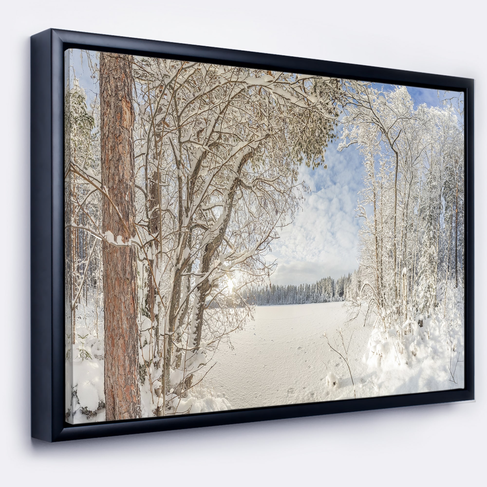 Designart 'Lake in Winter Woods' Landscape Framed Canvas Art Small | eBay