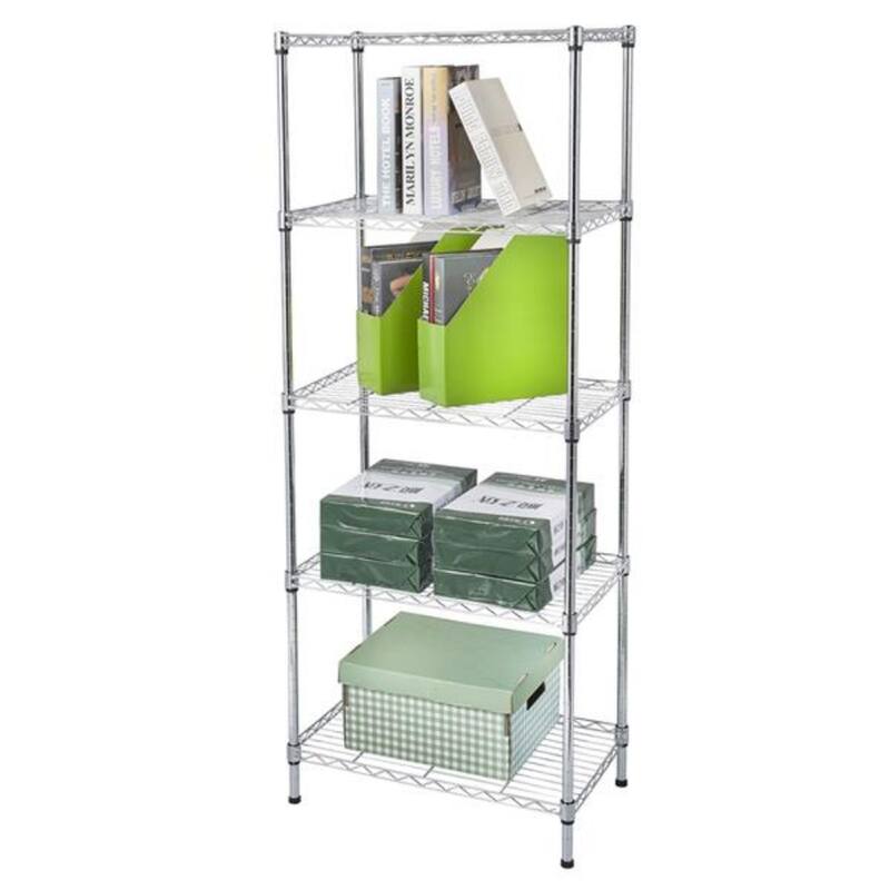 5-Tier Chrome Wire Shelving Organizer with Adjustable Shelves and Levelers for Small Spaces