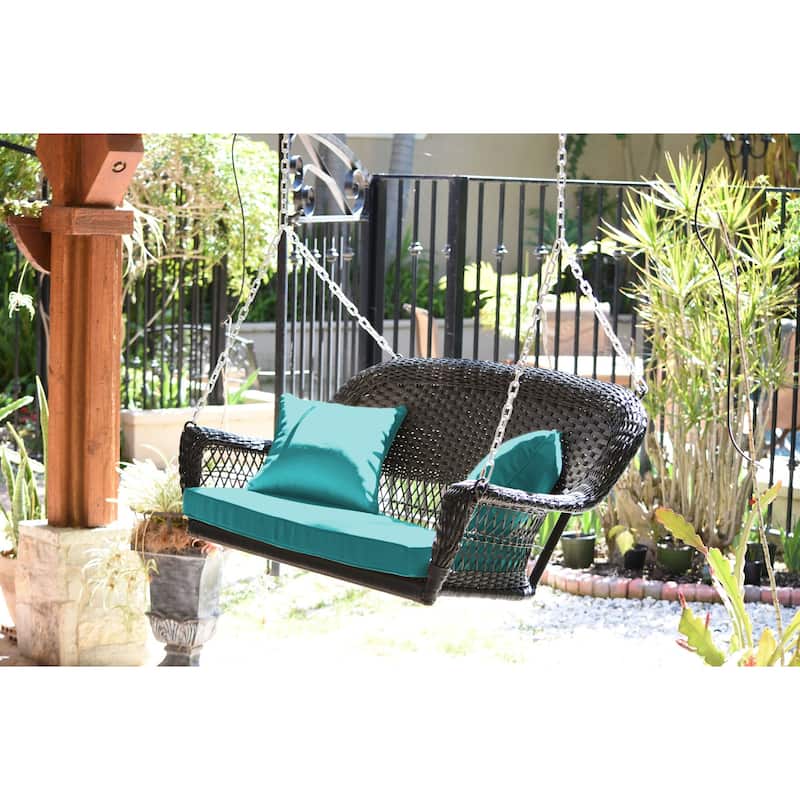 28 in. W Blue Cushion in Aluminum Frame Outdoor Porch Swing with CushionGuard and Stand