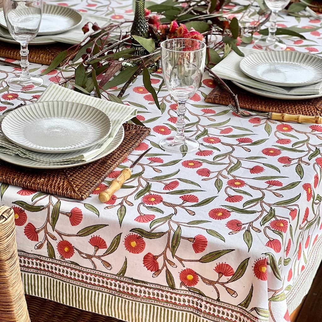 Red and green flowering gums tablecloth- Rectangular Christmas