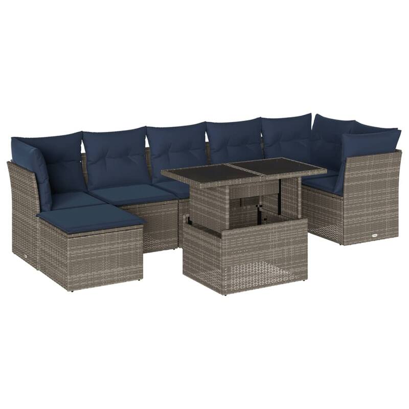 vidaXL 8 Piece Patio Sofa Set with Cushions Black/Brown/Gray Poly Rattan - 24.4 x 24.4 x 27.2