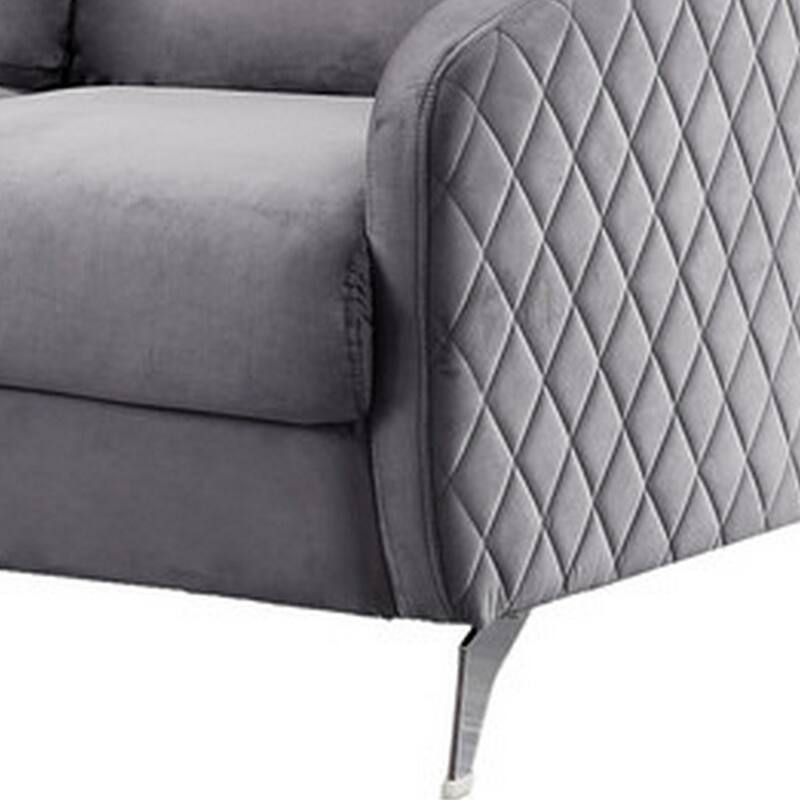 Hida 55 Inch Modern Accent Loveseat, Diamond Stitching, Gray Velvet Fabric