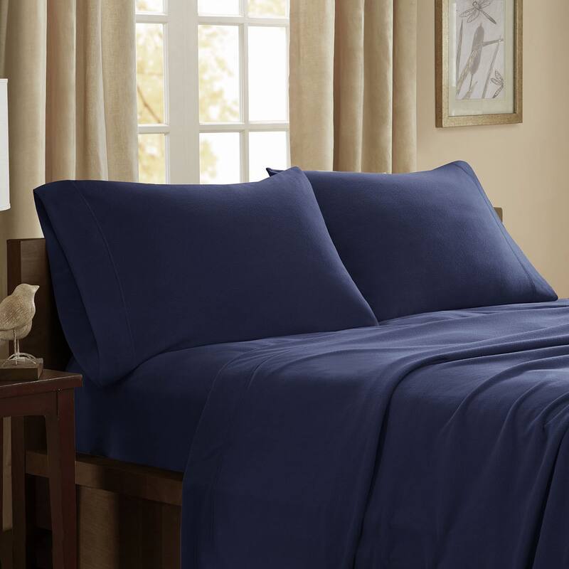 Porch & Den Herron Stain Resistant Fleece Bed Sheet Set - Twin - Navy