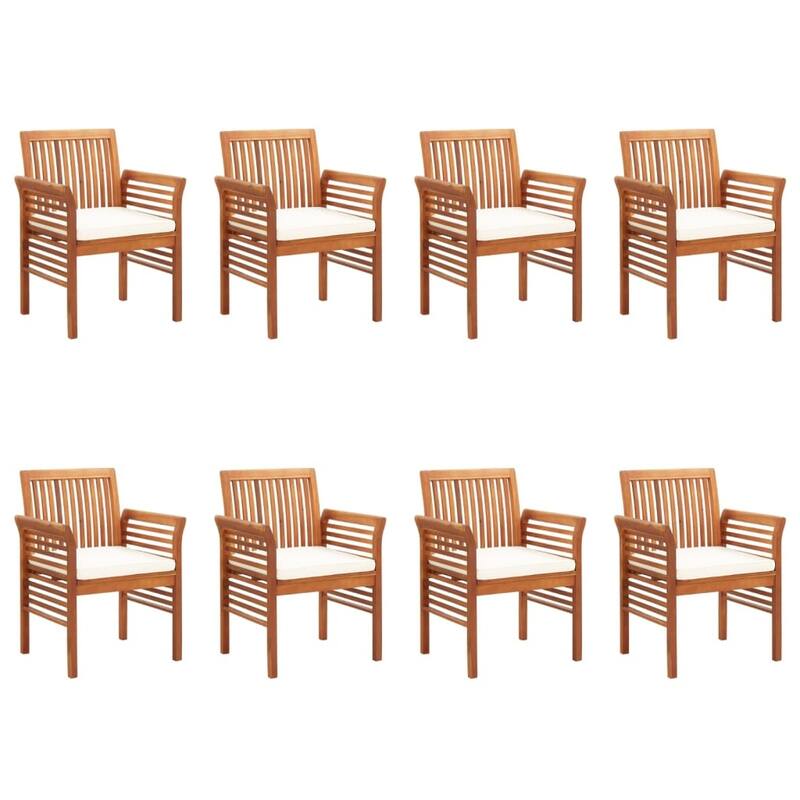 vidaXL Modern Dining Chair Patio Dining Chair with Cushion Solid Wood Acacia - 8-Piece Sets - Brown/White