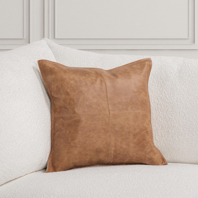 Villa by Classic Home Dumont Genuine Leather Throw Pillow - Chestnut Brown - 18x18