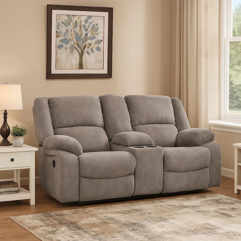 Cem Manual Reclining Loveseat, Pillow Tufted, Mocha Gray Chenille