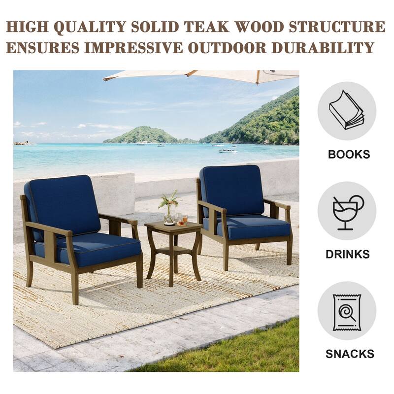 Wood Patio Bistro Set with Water-Resistant Cushions(Set of 3)
