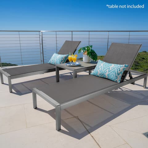 Cape Coral Outdoor Aluminum Chaise Lounge with Mesh Seat (Set of 2) by Christopher Knight Home