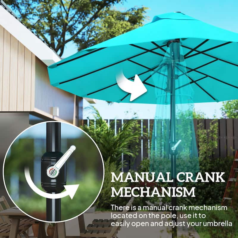 Outsunny 15' Steel Rectangular Outdoor Double Sided Market Patio Umbrella - Blue