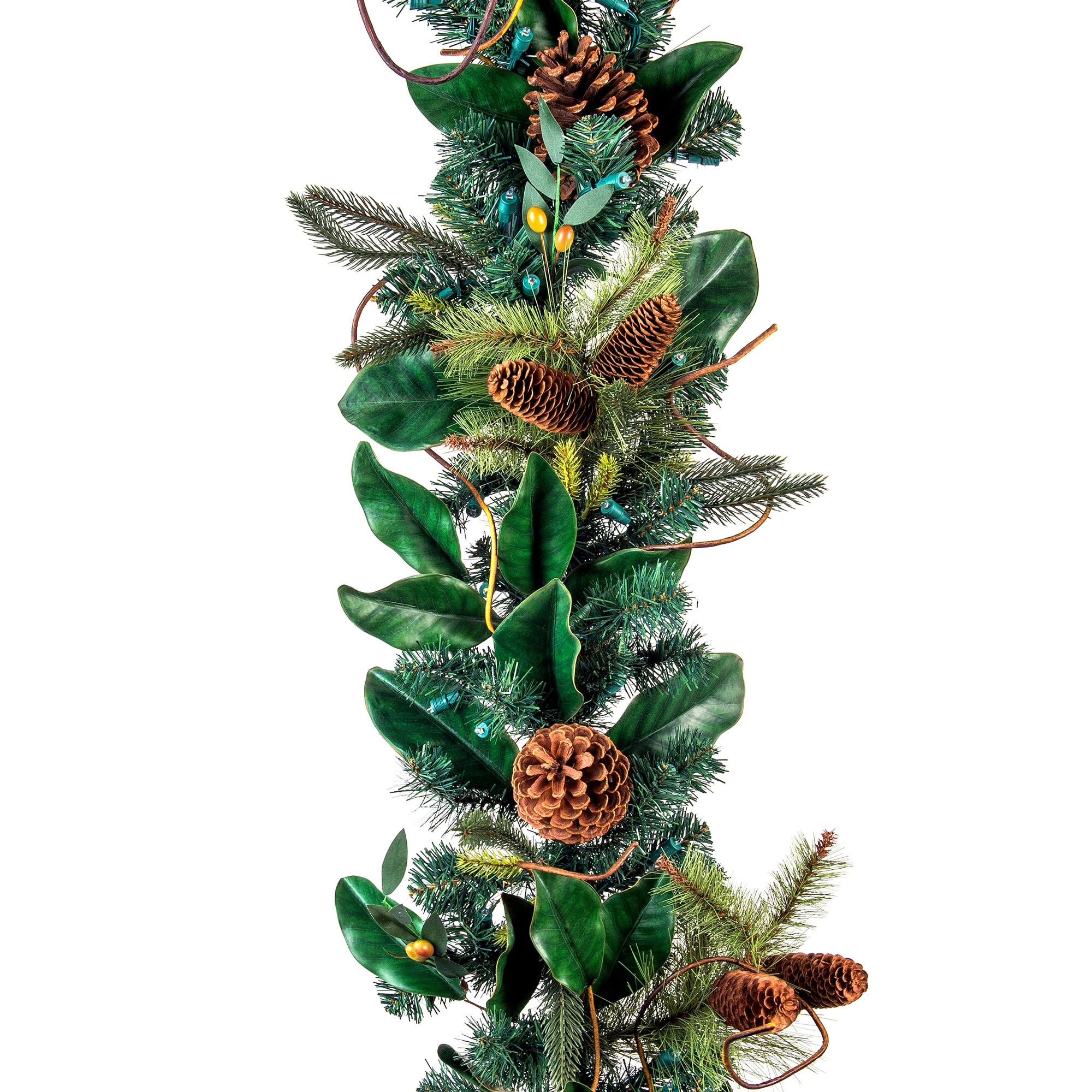 9 ft. Artificial Garland with Lights - Magnolia Leaf - Green