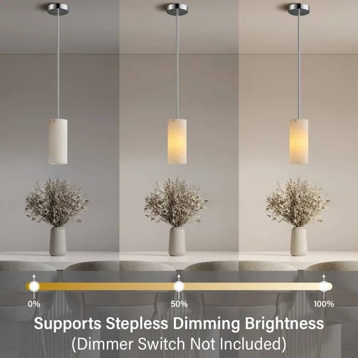 Dimmable LED Solid Brass Pendant Light with Spanish Alabaster Shade