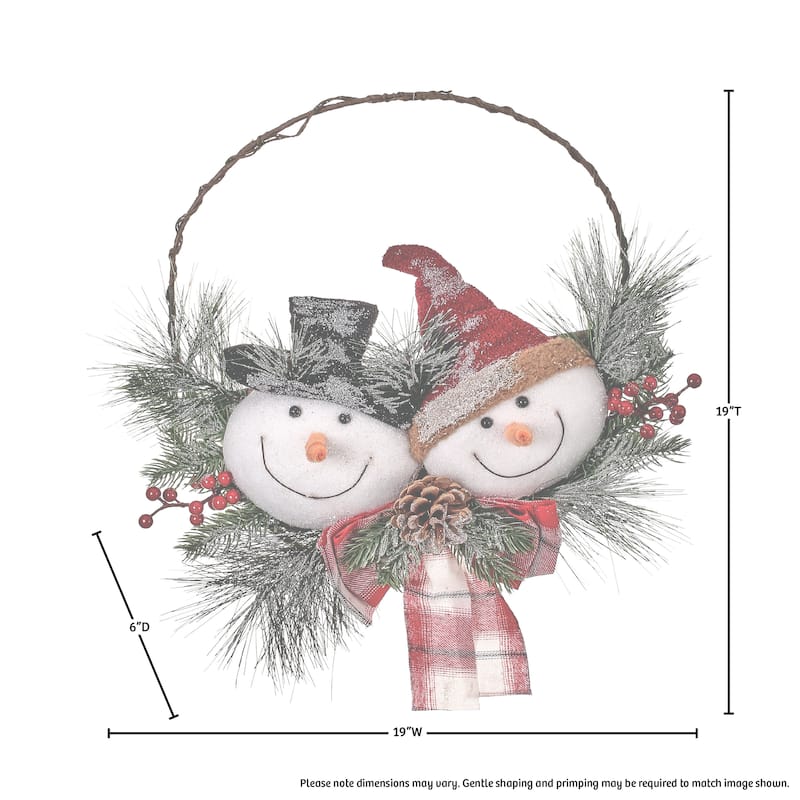 19" Snowman Head Wreath W/Plaid Bow