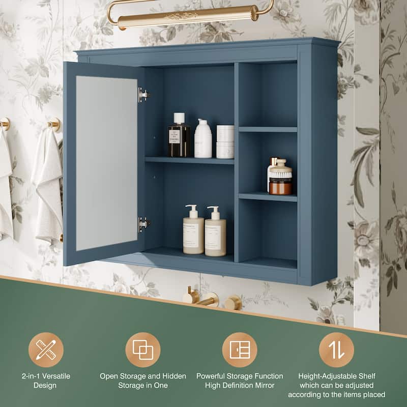 GDFStudio - Riggs Modern Wall-Mounted Bathroom Storage Cabinet with Mirror and Open Shelves (Not Include Bathroom Vanity)