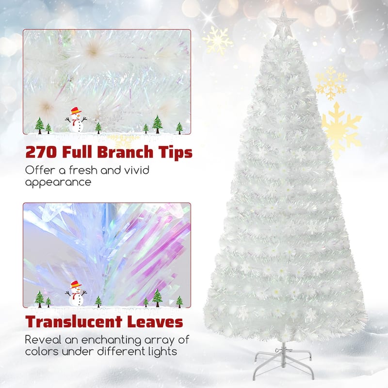 Gymax 5/6/7 FT Pre-Lit Fiber Optic Christmas Tree White Artificial