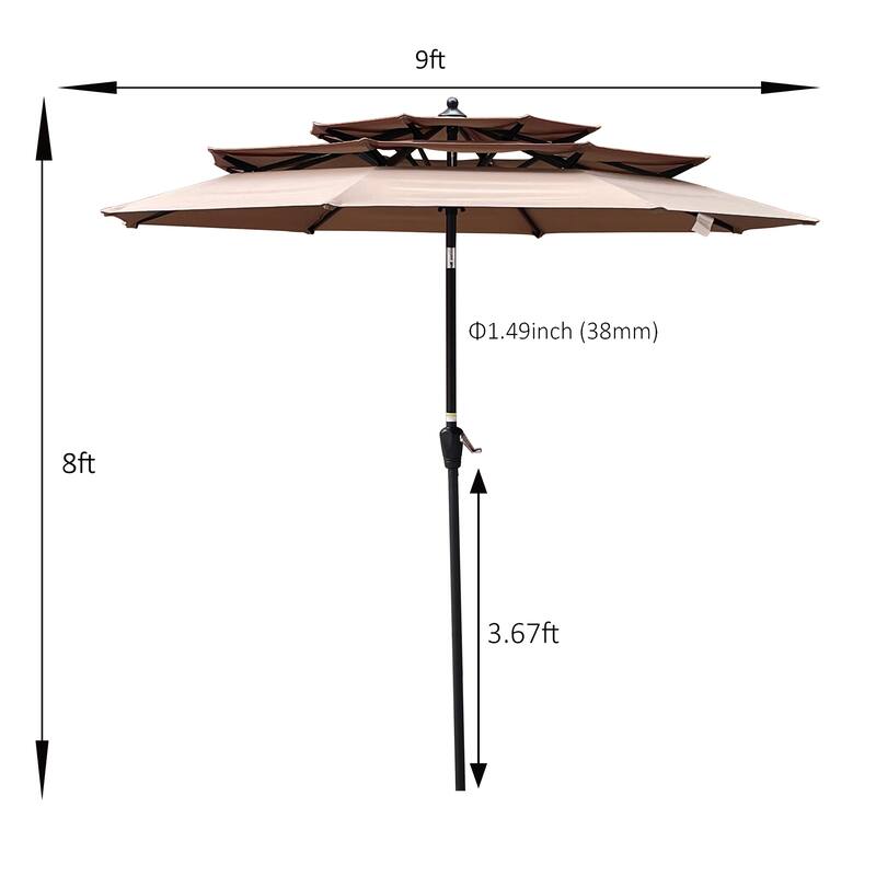 9Ft 3-Tiers Outdoor Patio Umbrella with Crank and tilt and Wind Vents for Garden Deck Backyard Pool Shade Outside Deck
