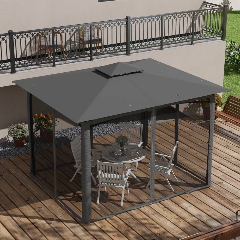 Outsunny 10' x 12' Patio Gazebo with Netting, Double Roof Outdoor Gazebo Canopy Shelter, Solid Metal Frame