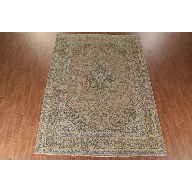 Hand Knotted Oriental 100% Wool Carpet Traditional Floral Oranges & Rust Mashad Area Rug - 13' 2'' X 9' 6''