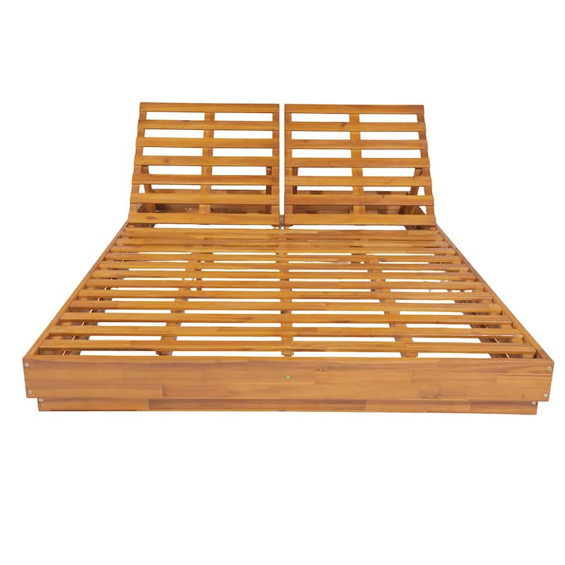 Christopher Knight Home - Outdoor Acacia Wood Double Chaise Lounge with Adjustable Backrest and Concrete Side Table