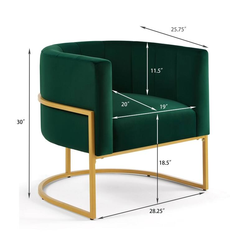 Mid-Century Modern Velvet Upholstered Accent Barrel Chair with Golden Metal Stand