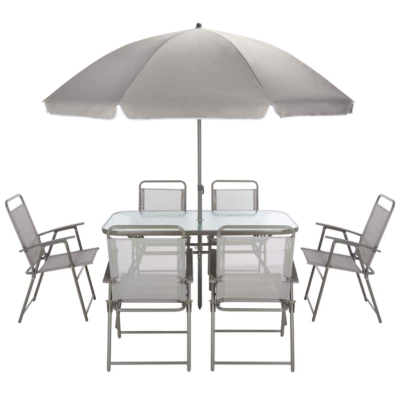 SAFAVIEH Outdoor Kinley 6-Chair Dining Set with Umbrella - 55Wx32Dx28H