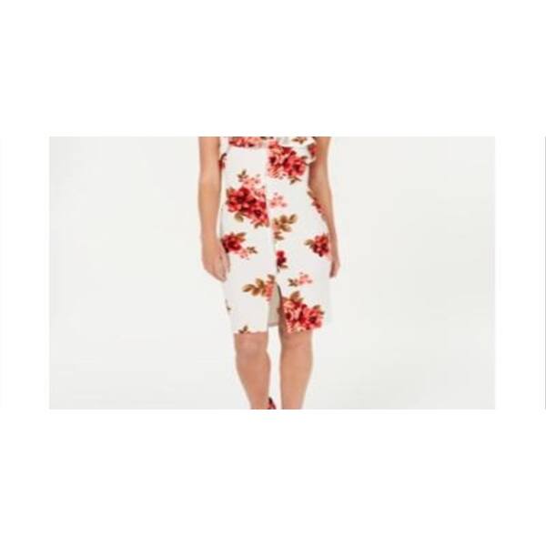 knee length floral summer dress Pleated Floral Printed Tie Neck Knee Length Dress main image 1