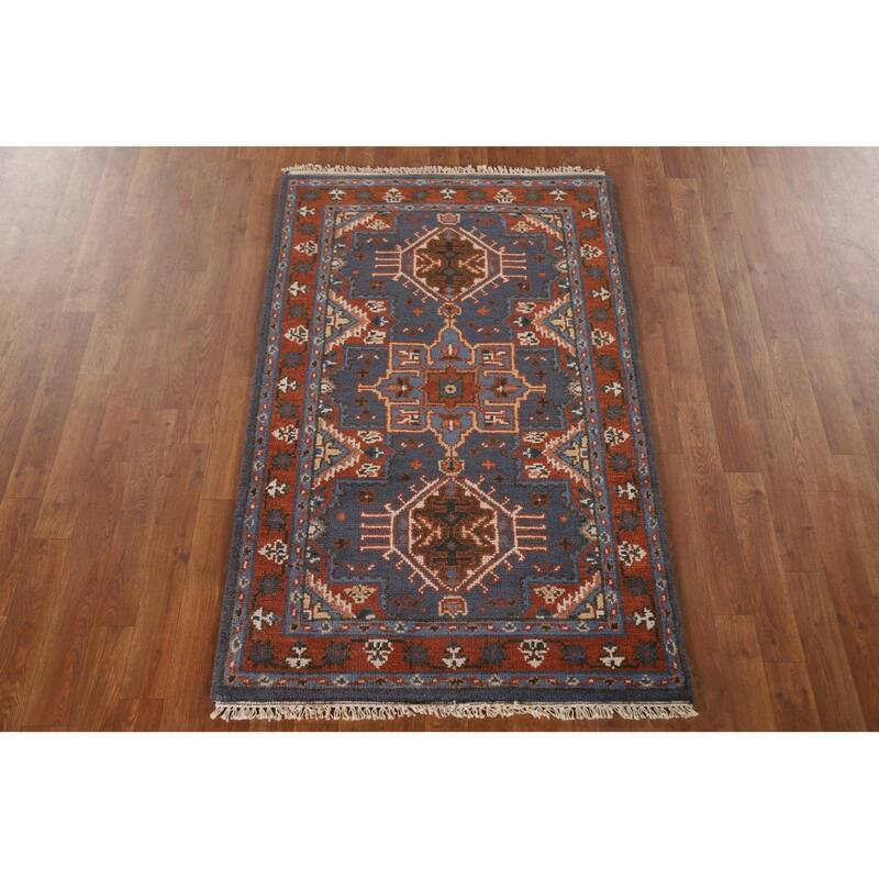 Geometric Kazak Oriental Area Rug Hand-knotted Wool Carpet - 3'0"x 5'0"