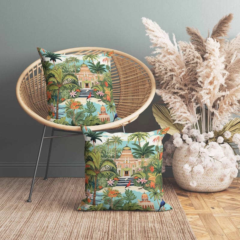 Divine Foliage Indoor/Outdoor Reversible Throw Pillow Green and Orange