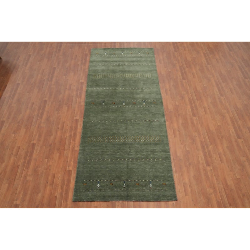 Hand Knotted Oriental 100% Wool Carpet Tribal Animal Pictorial Green Gabbeh Area Rug - 12' 1'' X 4' 11''