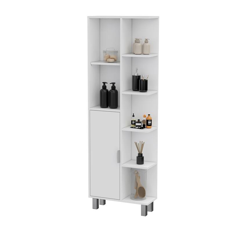 Quimby Linen Cabinet, with 1 door and 9 shelves, White