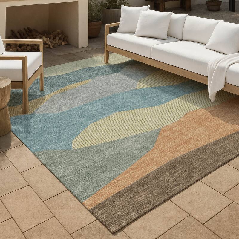 Machine Washable Indoor/ Outdoor Modern Dacono Chantille Rug - Teal - 8' x 10'