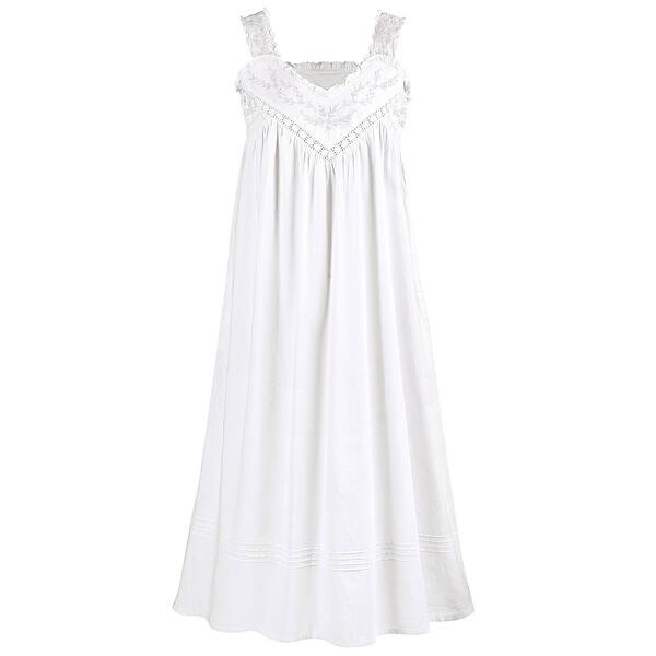 La Cera Cotton Chemise Lace V Neck Nightgown With Pockets Nightgown Overstock 20846847