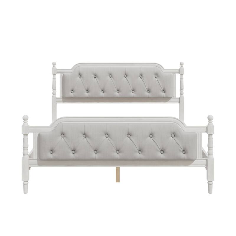 Traditional Style Solid Wood Bed Frame w/Upholstered Tufted Headboard