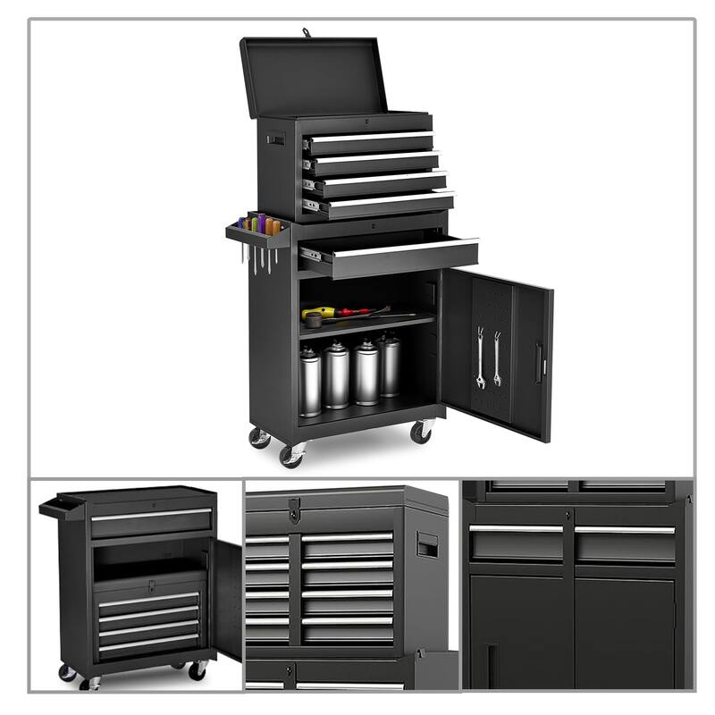 Modern and convenient work supply tool cabinet set with handles, drawers and cabinets, metal frame for garage workshop