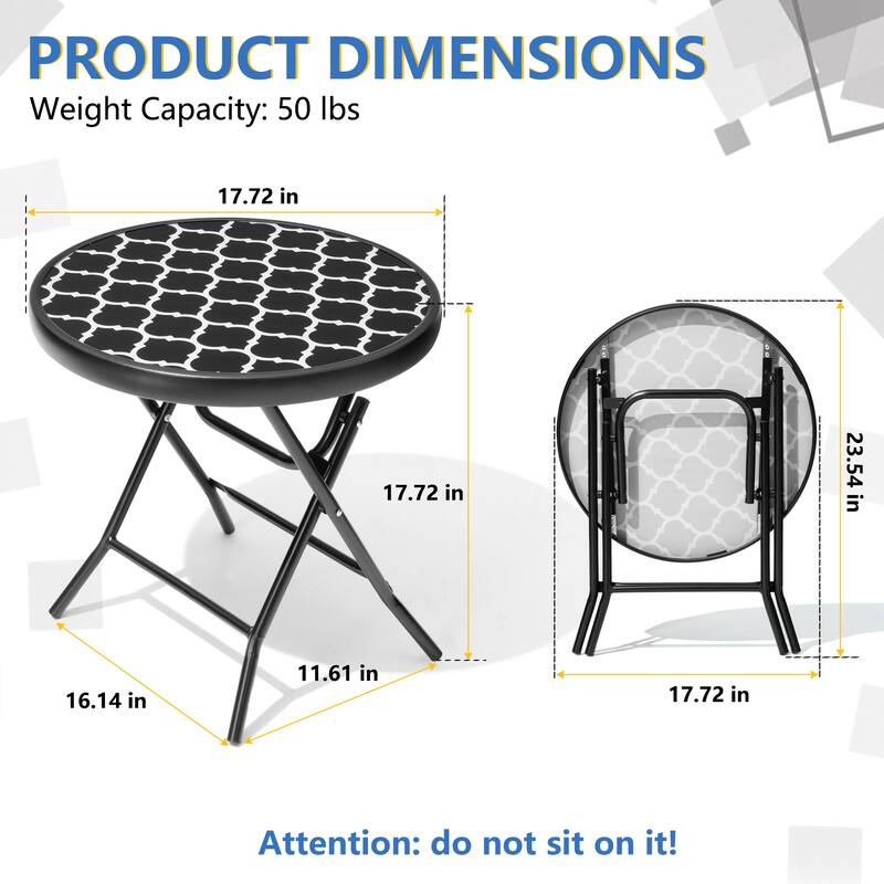 Outdoor Patio Folding Round Table Tempered Glass Top