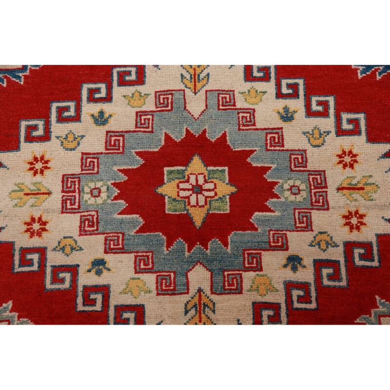 Hand Knotted Oriental 100% Wool Carpet Traditional Geometric Red Kazak Area Rug - 11' 0'' X 8' 2''