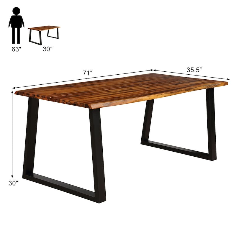 Gymax Rectangular Acacia Wood Dining Table Rustic Indoor &Outdoor - Brown + Black - See Details
