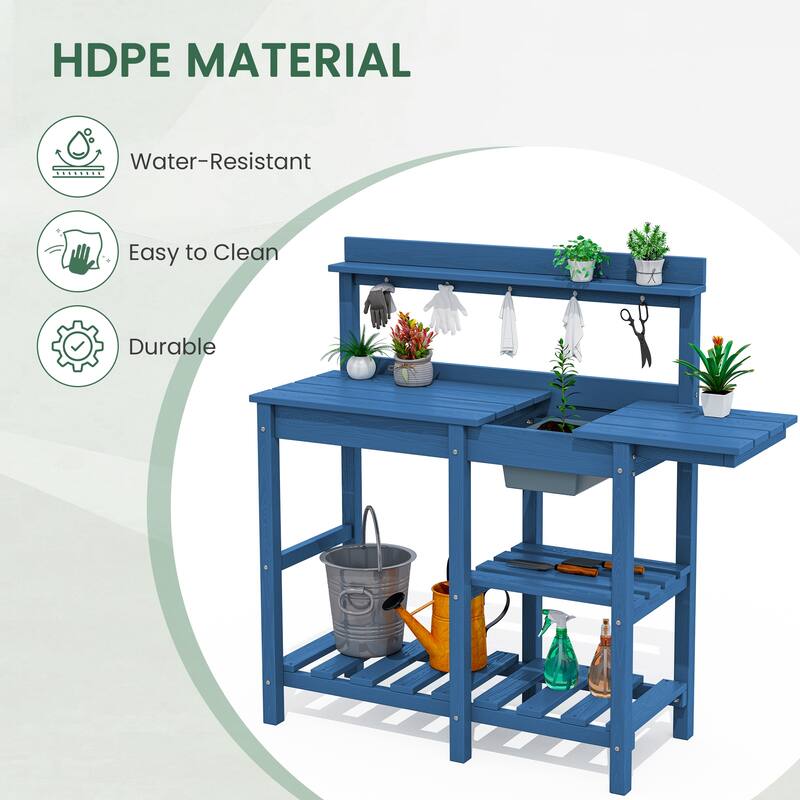 HDPE Patio Outdoor Potting Table, Versatile Gardening Planting Workbench