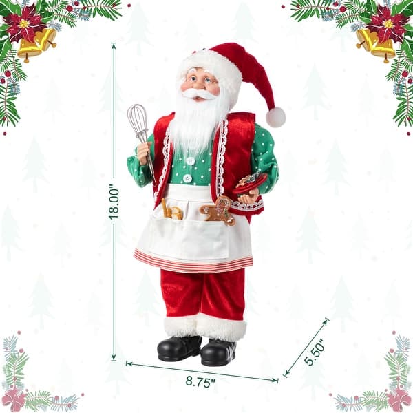 dimension image slide 9 of 10, Glitzhome 18"H Faux Fur Christmas Santa Figurines with Porcelain Face